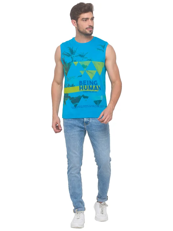 Being Human Clothing Men Regular Fit Crew Neck T-Shirts-Scuba Blue