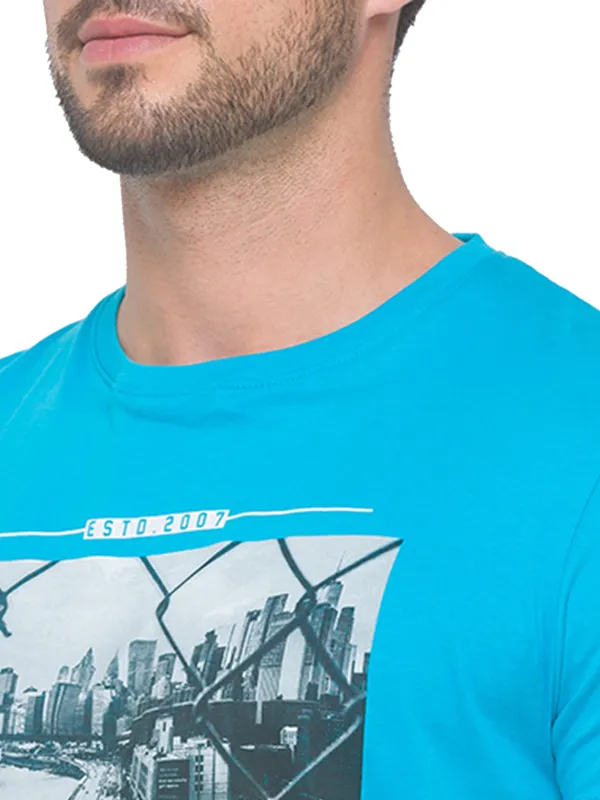 Being Human Regular Fit Men Crew Neck T-Shirts-Scuba Blue
