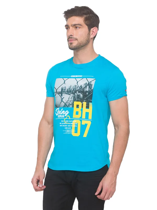 Being Human Regular Fit Men Crew Neck T-Shirts-Scuba Blue