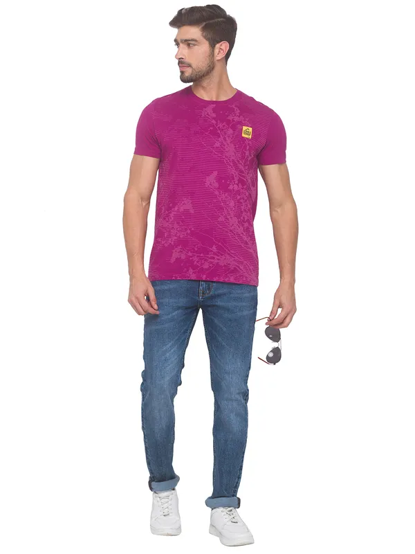 Being Human Slim Fit Men Crew Neck T-Shirts-Fuchsia