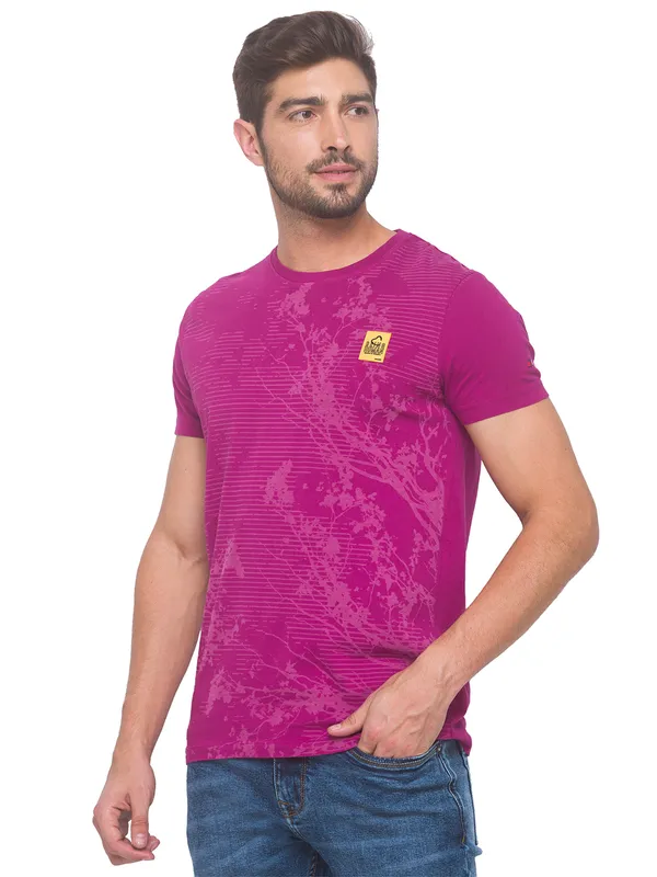 Being Human Slim Fit Men Crew Neck T-Shirts-Fuchsia