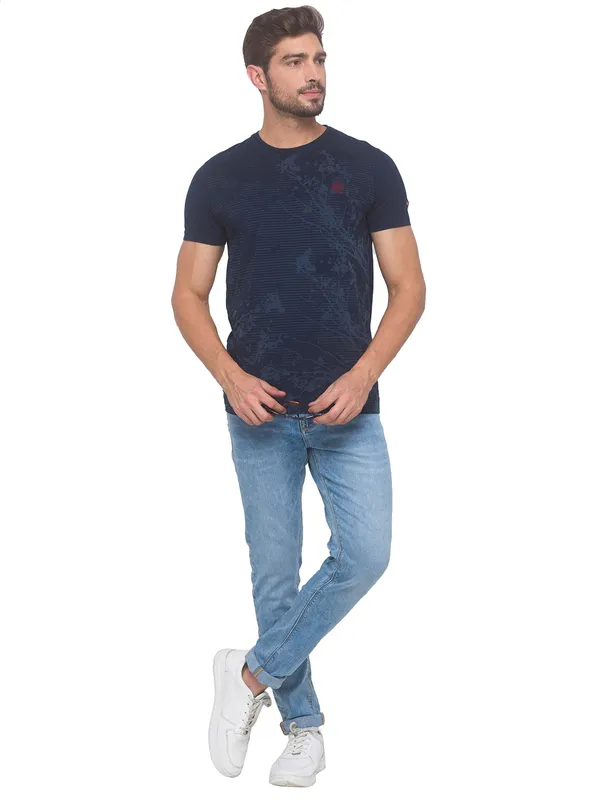 Being Human Slim Fit Men Crew Neck T-Shirts-Navy