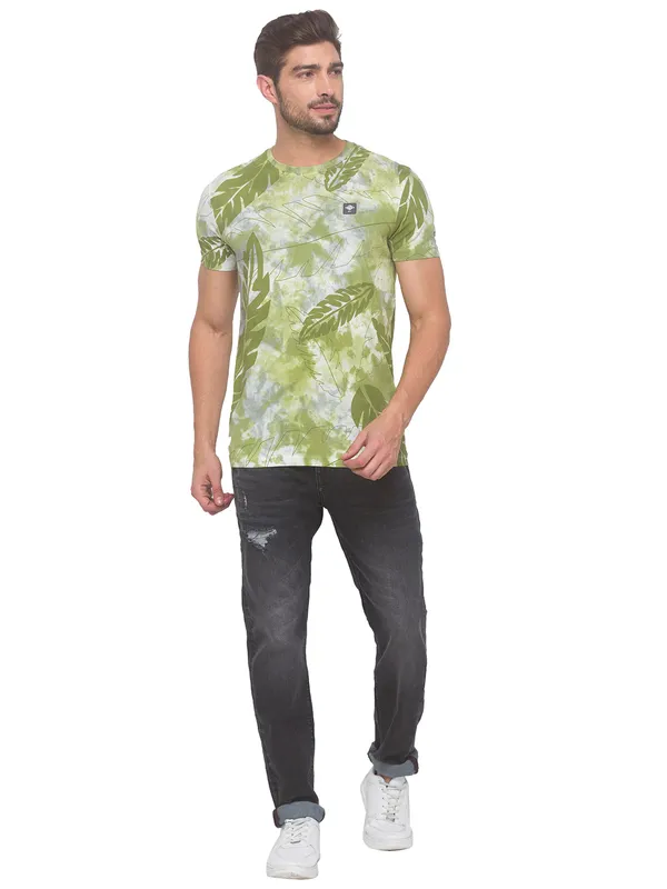 Being Human Slim Fit Men Crew Neck T-Shirts-Light Green
