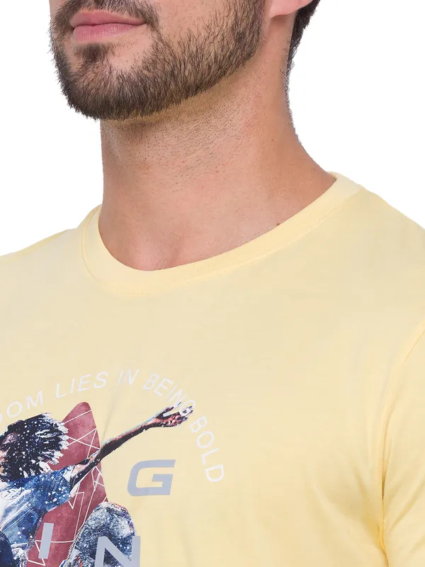 Being Human Clothing Men Regular Fit Crew Neck T-Shirts-Pale Yellow
