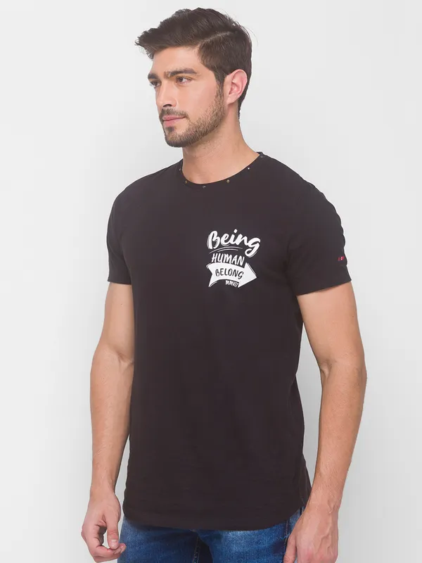 Being Human Regular Fit Men Crew Neck T-Shirts-Black