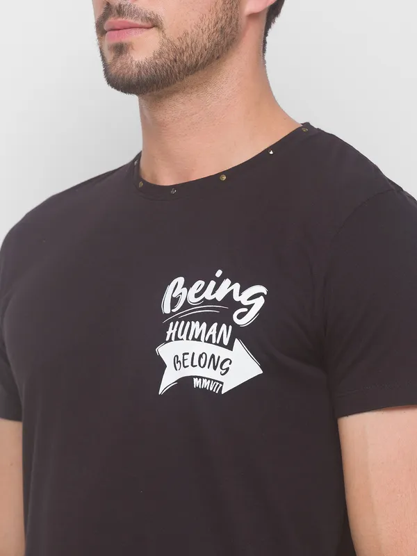 Being Human Regular Fit Men Crew Neck T-Shirts-Black