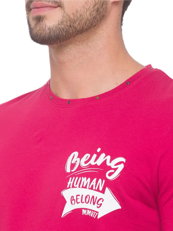 Being Human Regular Fit Men Crew Neck T-Shirts-Electric Magenta