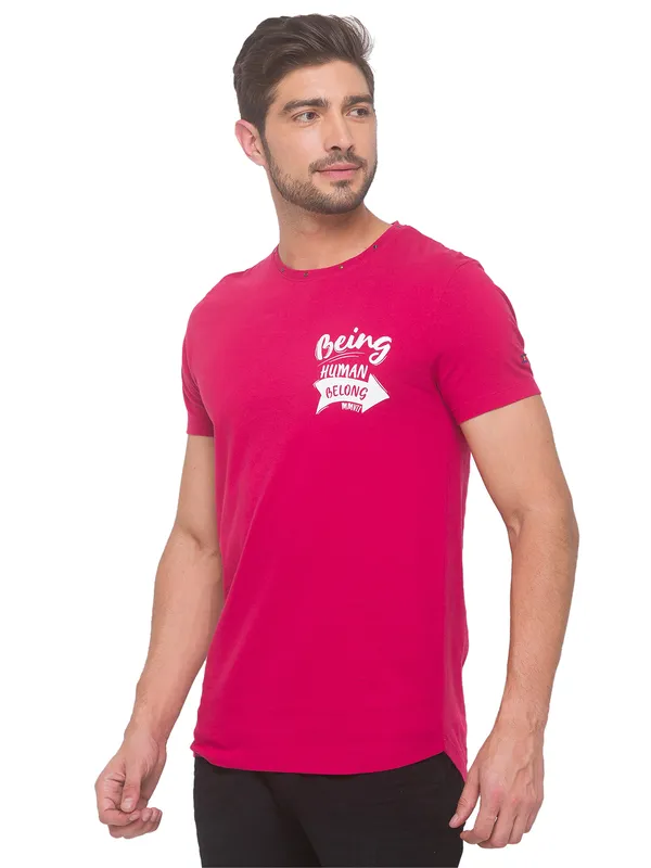 Being Human Regular Fit Men Crew Neck T-Shirts-Electric Magenta