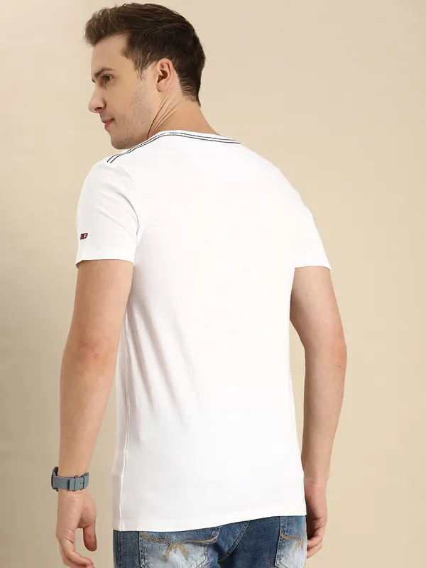 Being Human Slim Fit Men V-Neck T-Shirts-Blue Mel