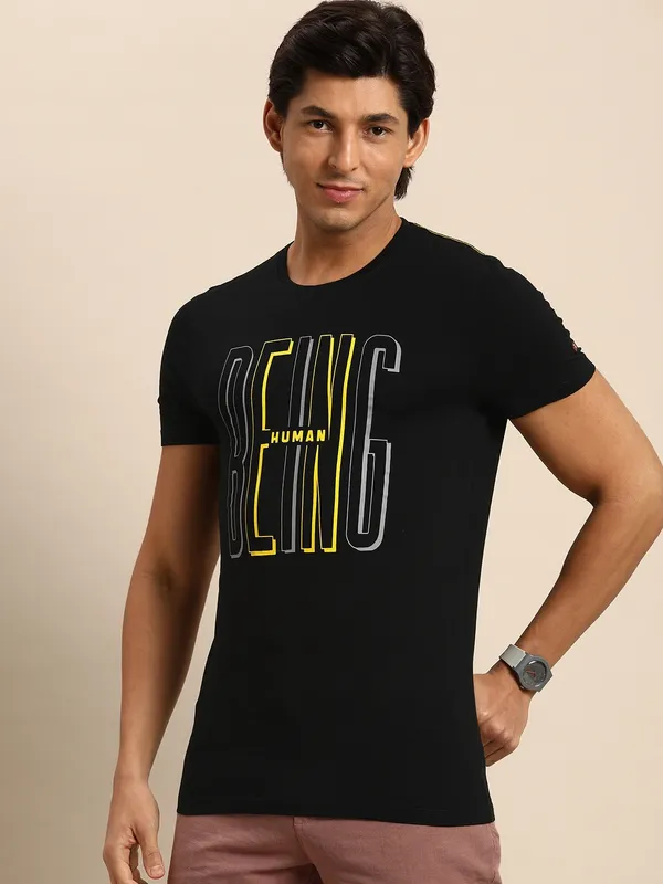 Being Human Regular Fit Men Crew Neck T-Shirts-Black
