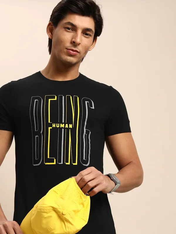 Being Human Regular Fit Men Crew Neck T-Shirts-Black