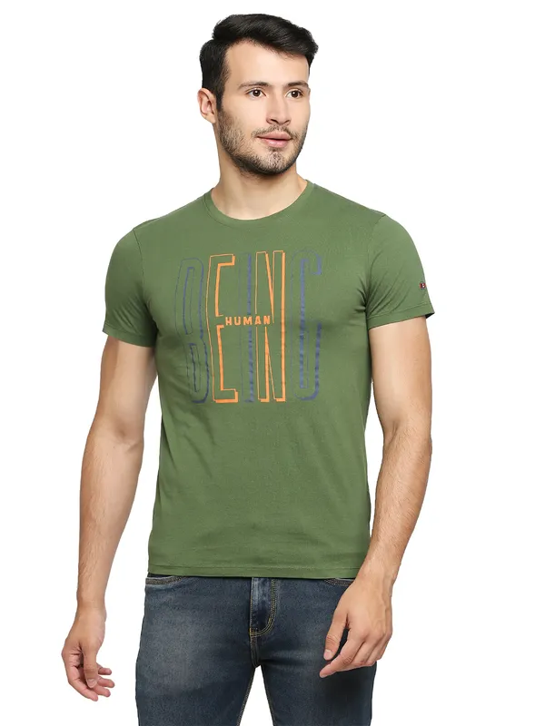 Being Human Regular Fit Men Crew Neck T-Shirts-Olive