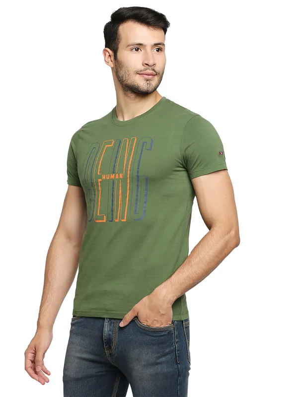 Being Human Regular Fit Men Crew Neck T-Shirts-Olive