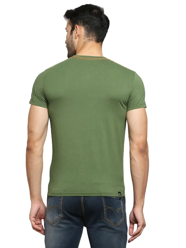 Being Human Regular Fit Men Crew Neck T-Shirts-Olive