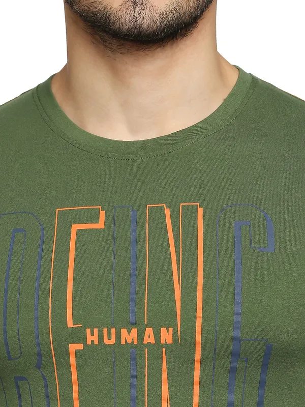 Being Human Regular Fit Men Crew Neck T-Shirts-Olive