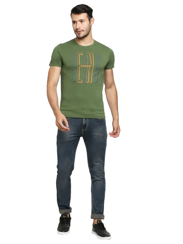 Being Human Regular Fit Men Crew Neck T-Shirts-Olive