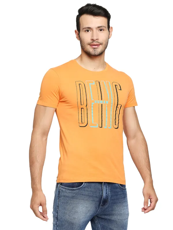 Being Human Regular Fit Men Crew Neck T-Shirts-Orange