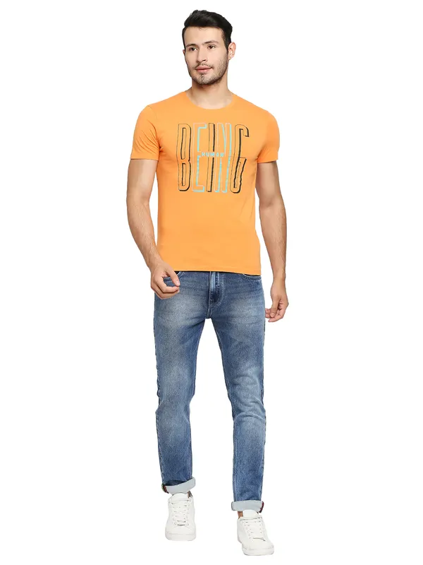 Being Human Regular Fit Men Crew Neck T-Shirts-Orange
