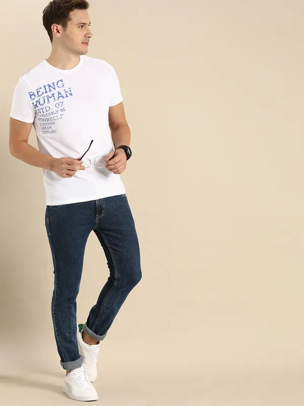 Being Human Regular Fit Men Crew Neck T-Shirts-White
