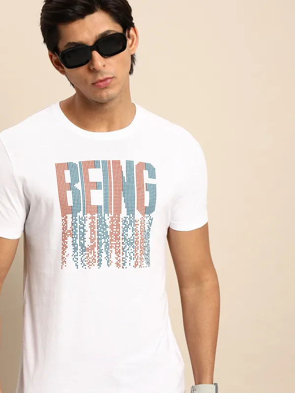 Being Human Regular Fit Men Crew Neck T-Shirts-White