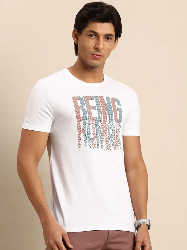 Being Human Regular Fit Men Crew Neck T-Shirts-White