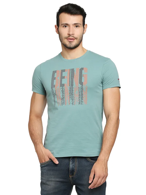 Being Human Regular Fit Men Crew Neck T-Shirts-Dusty Green
