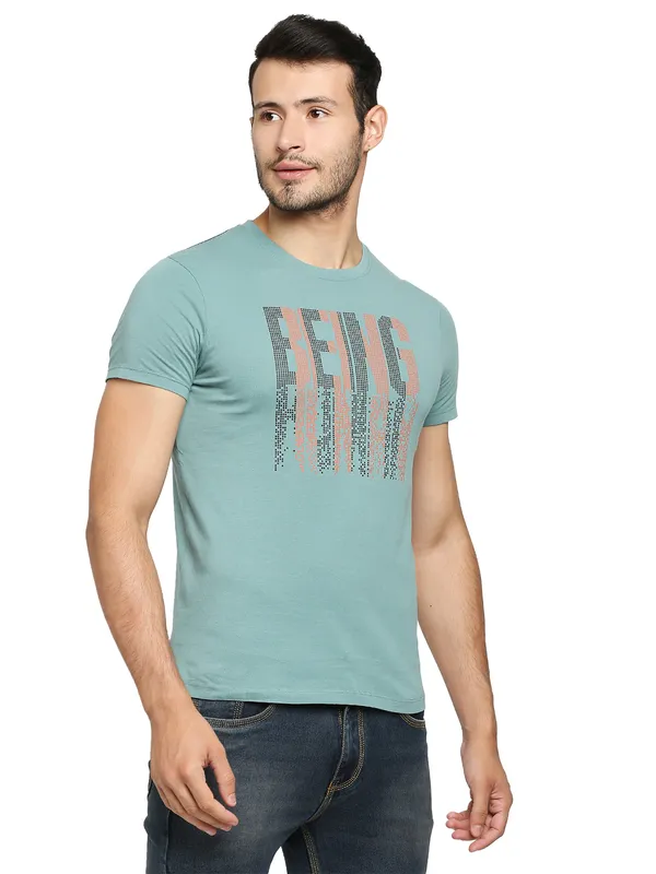 Being Human Regular Fit Men Crew Neck T-Shirts-Dusty Green