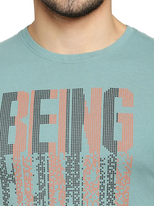 Being Human Regular Fit Men Crew Neck T-Shirts-Dusty Green