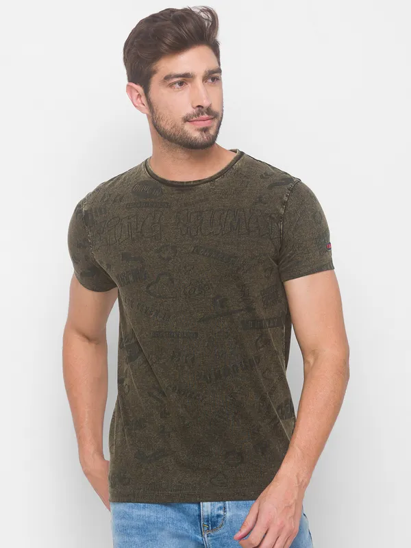 Being Human Slim Fit Men Crew Neck T-Shirts-Cactus Green