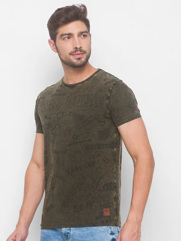 Being Human Slim Fit Men Crew Neck T-Shirts-Cactus Green