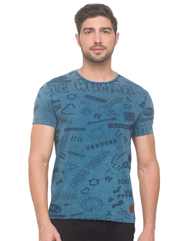 Being Human Slim Fit Men Crew Neck T-Shirts-Marine Blue