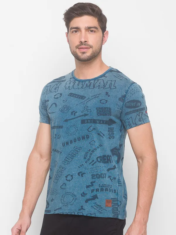 Being Human Slim Fit Men Crew Neck T-Shirts-Marine Blue