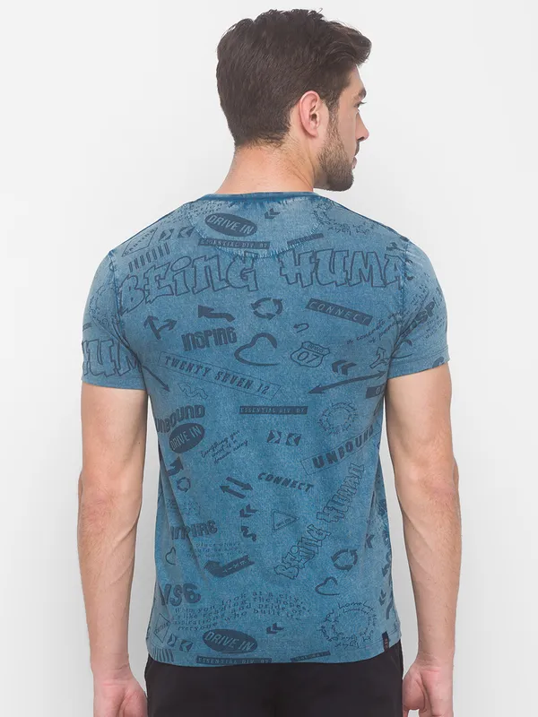 Being Human Slim Fit Men Crew Neck T-Shirts-Marine Blue