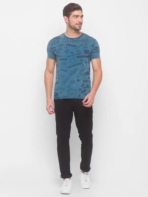 Being Human Slim Fit Men Crew Neck T-Shirts-Marine Blue