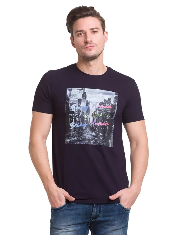 Being Human Clothing Men Regular Fit Crew Neck T-Shirts-Navy
