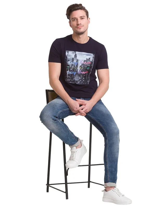 Being Human Clothing Men Regular Fit Crew Neck T-Shirts-Navy