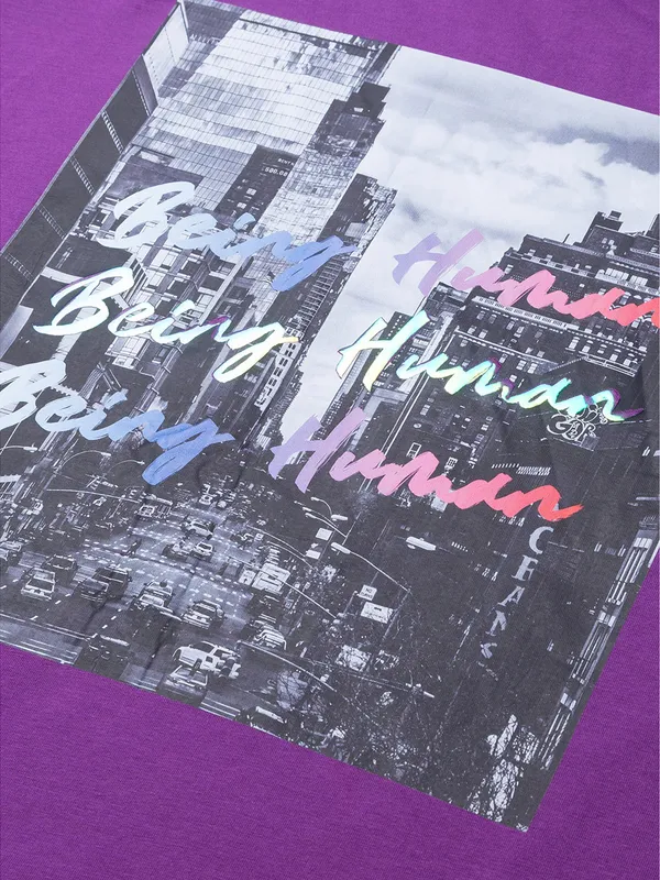 Being Human Clothing Men Regular Fit Crew Neck T-Shirts-Violet