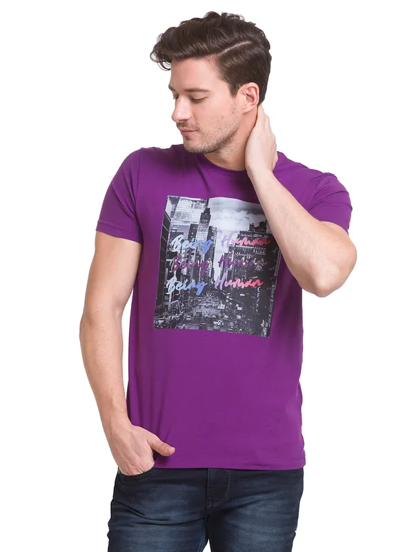 Being Human Clothing Men Regular Fit Crew Neck T-Shirts-Violet
