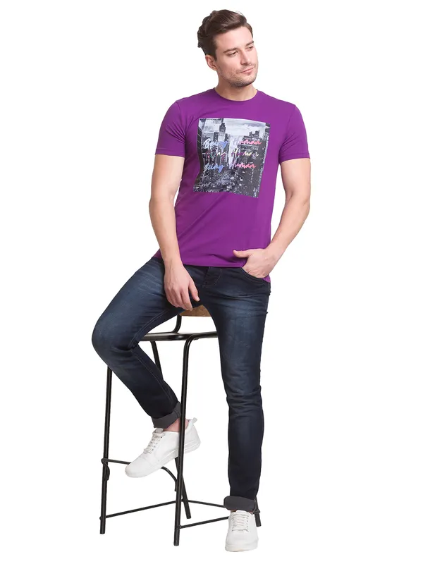 Being Human Clothing Men Regular Fit Crew Neck T-Shirts-Violet