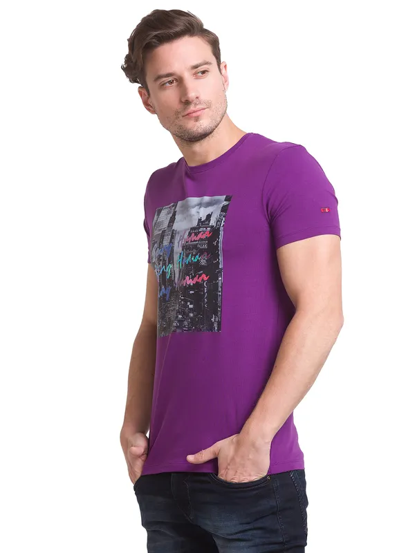 Being Human Clothing Men Regular Fit Crew Neck T-Shirts-Violet