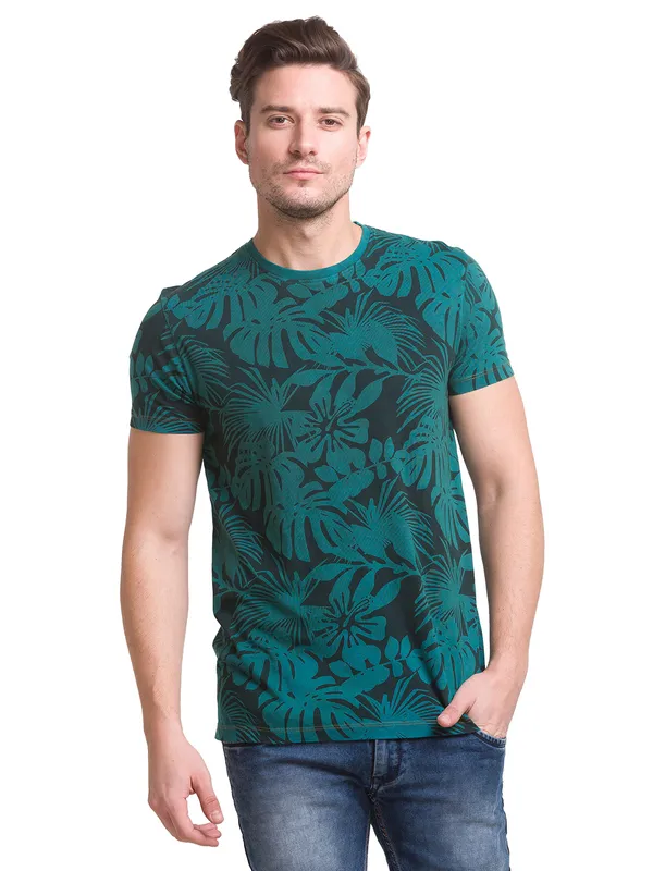 Being Human Clothing Men Slim Fit Crew Neck T-Shirts-Dark Teal