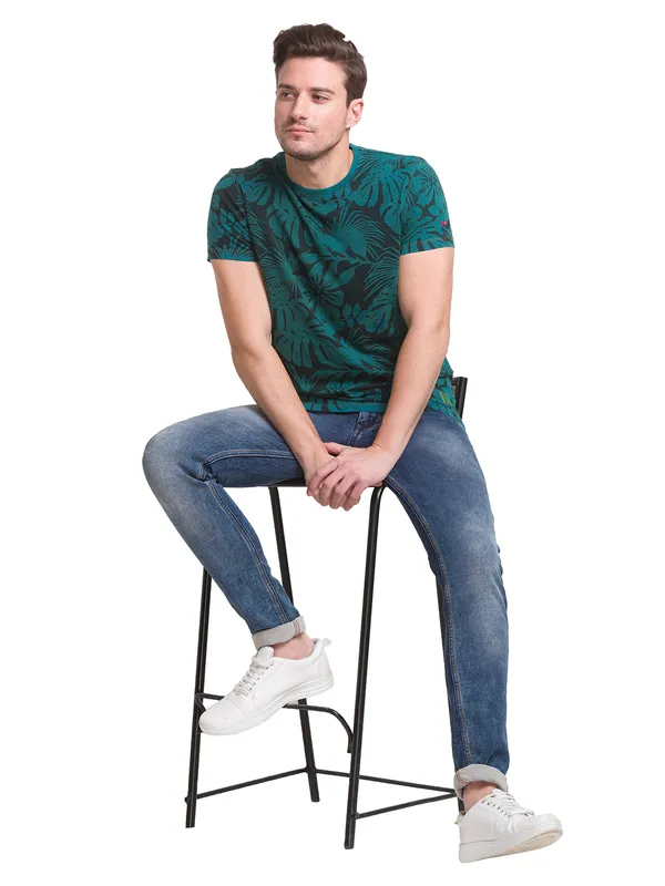 Being Human Clothing Men Slim Fit Crew Neck T-Shirts-Dark Teal