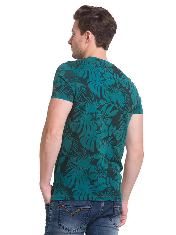 Being Human Clothing Men Slim Fit Crew Neck T-Shirts-Dark Teal