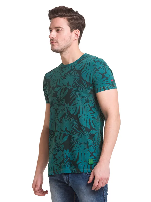 Being Human Clothing Men Slim Fit Crew Neck T-Shirts-Dark Teal