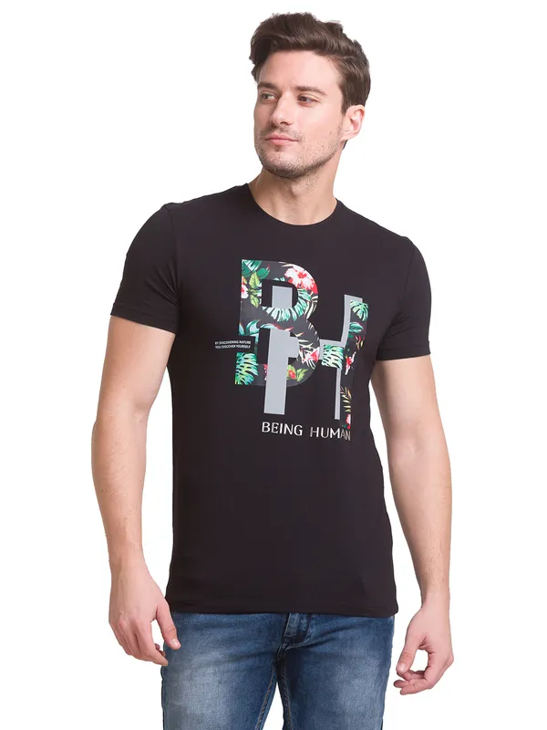 Being Human Regular Fit Men Crew Neck T-Shirts-Black