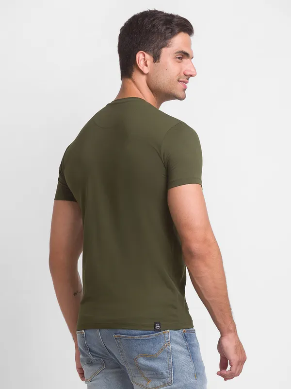 Being Human Regular Fit Men Crew Neck T-Shirts-Dk.Olive