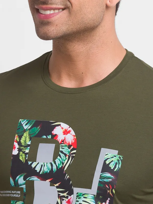 Being Human Regular Fit Men Crew Neck T-Shirts-Dk.Olive