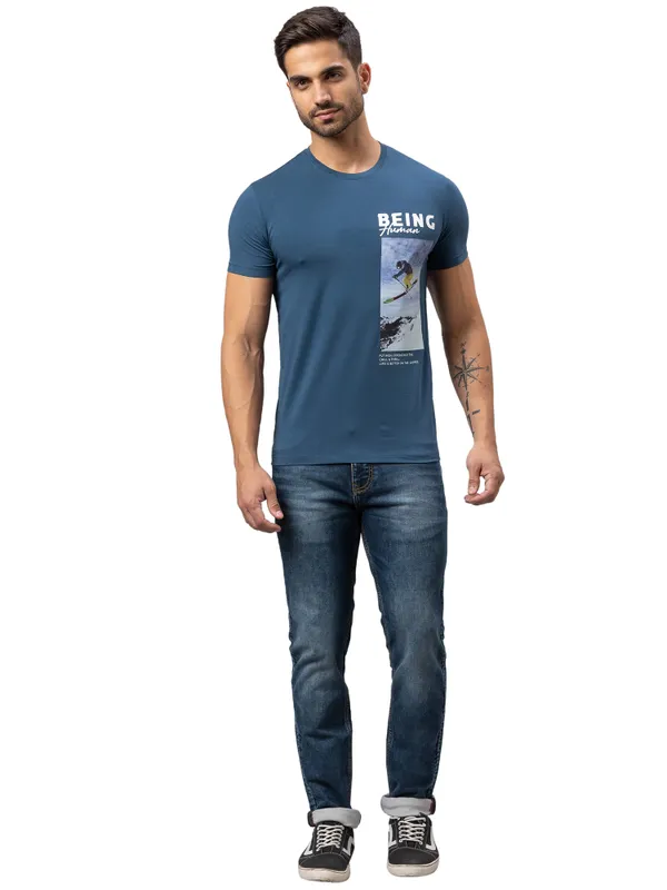 Being Human Clothing Men Regular Fit Crew Neck T-Shirts-Ocean Blue