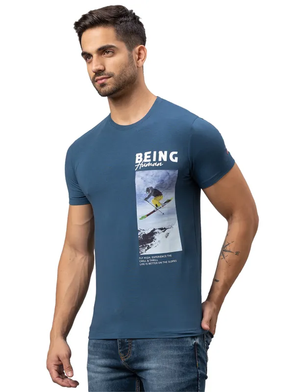 Being Human Clothing Men Regular Fit Crew Neck T-Shirts-Ocean Blue