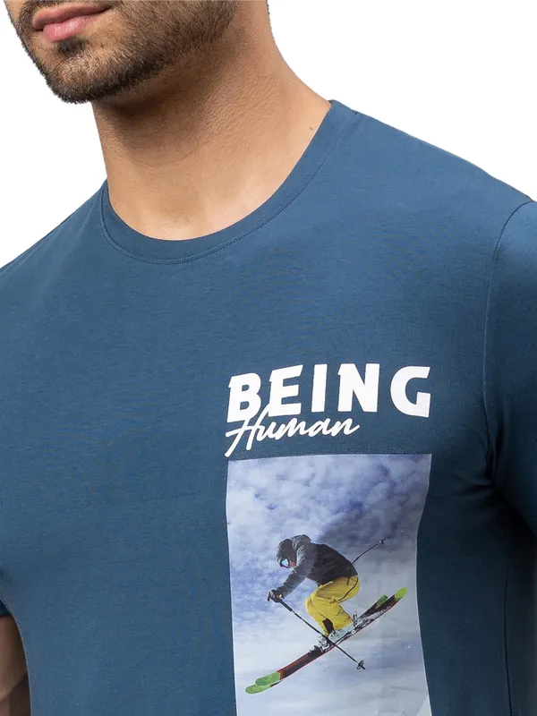 Being Human Clothing Men Regular Fit Crew Neck T-Shirts-Ocean Blue